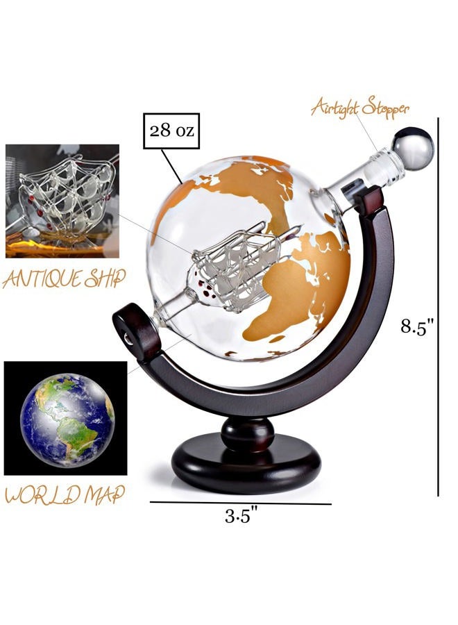 Bezrat Whiskey Decanter Globe Gift Set - Rich Base Tray - Gold Whiskey Dispenser Airtight Stopper for Wine, Bourbon, Brandy, Juice, Water - Decanter Sets For Men Christmas Gifts for Dad Boyfriend Husband Him - Image 2