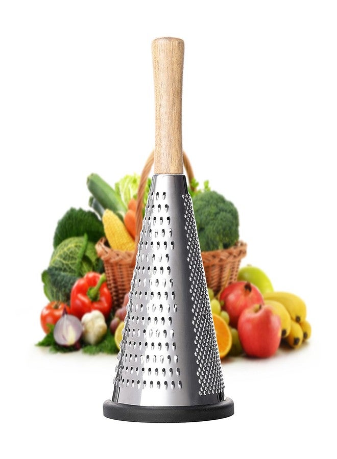 Houkiper Cone Cheese Grater, 9.6 Inch Stainless Steel Grater and Zester Multifunction Graters with Wood Handle Parmesan Shaver for Cheese, Vegetables, Kitchen Use, 11×11×25.4CM - Image 1