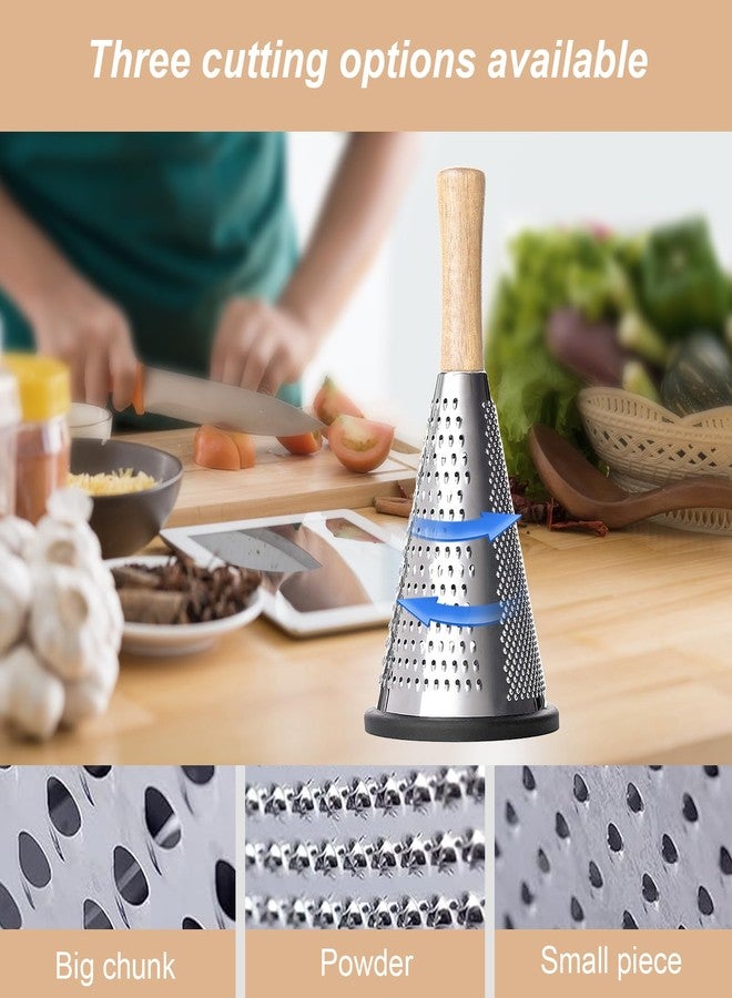 Houkiper Cone Cheese Grater, 9.6 Inch Stainless Steel Grater and Zester Multifunction Graters with Wood Handle Parmesan Shaver for Cheese, Vegetables, Kitchen Use, 11×11×25.4CM - Image 3