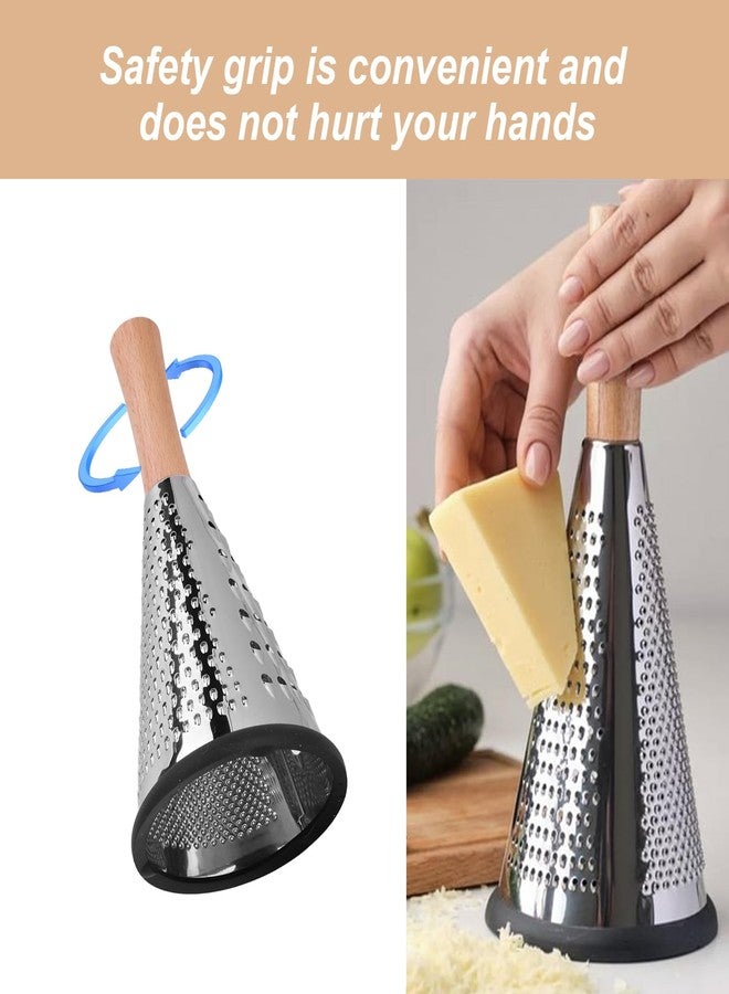 Houkiper Cone Cheese Grater, 9.6 Inch Stainless Steel Grater and Zester Multifunction Graters with Wood Handle Parmesan Shaver for Cheese, Vegetables, Kitchen Use, 11×11×25.4CM - Image 2