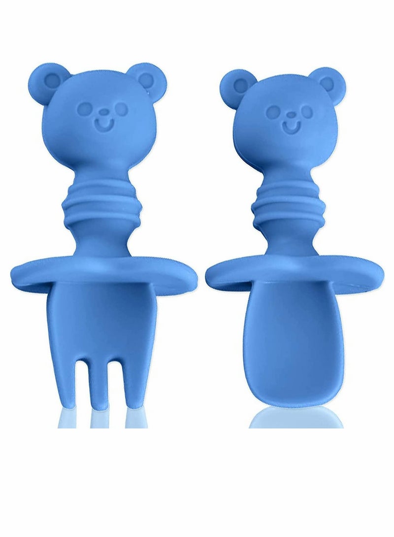 SYOSI Silicone Self Feeding Utensil, Baby Fork and Spoon Set,  Easy Grip Toddler Cutlery Kit with Carry Case BPA Free Anti Choke for Infant Toddler Children Weaning, 6-12 Months - Image 1