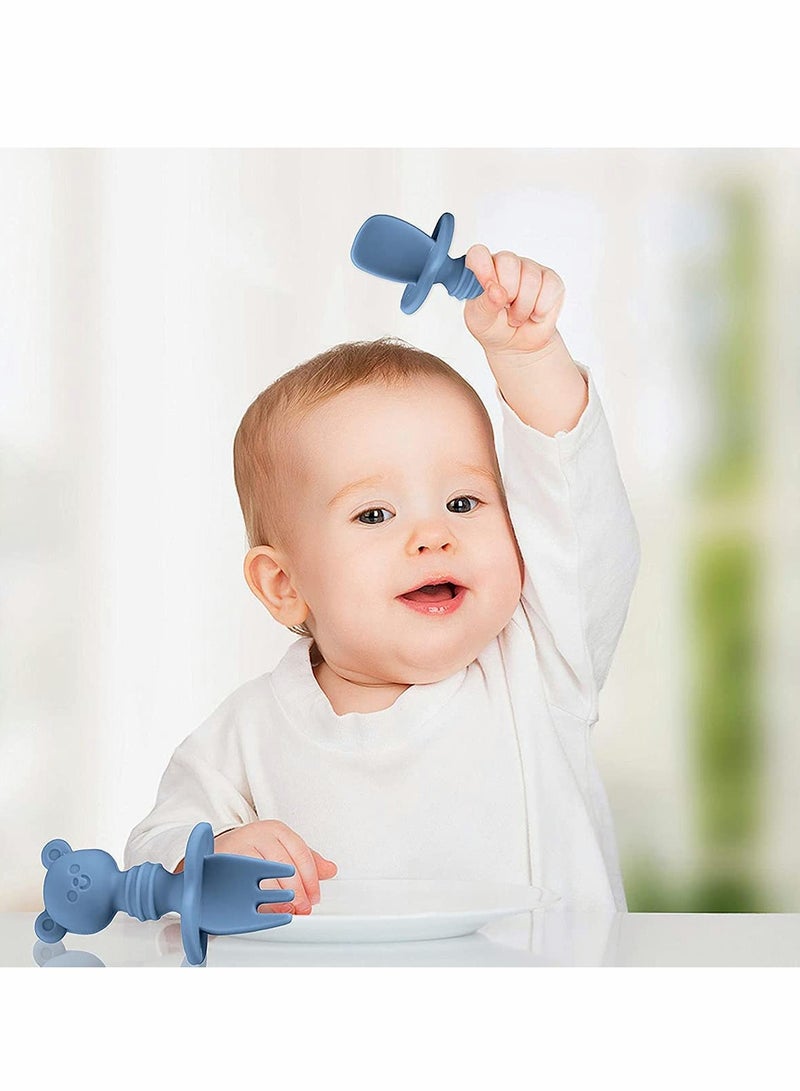 SYOSI Silicone Self Feeding Utensil, Baby Fork and Spoon Set,  Easy Grip Toddler Cutlery Kit with Carry Case BPA Free Anti Choke for Infant Toddler Children Weaning, 6-12 Months - Image 3