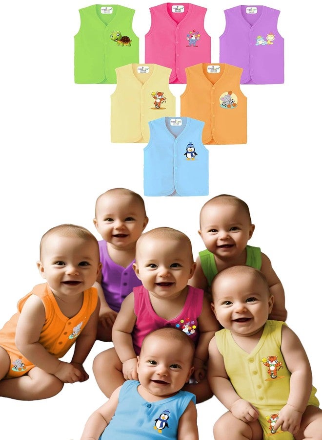 Toddylon Baby Jhabla New Born Clothes Front Open Summer Wear Shirts Boys & Girls | Infants Jabla | Sleeveless Shirt (Jhabla Shirts Only) (0-6 Months, Pack of 6) Multicolour - Image 1