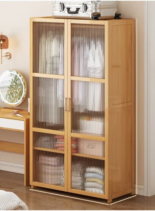 keke Bedroom Coat Rack Home Wardrobe Light Luxury Simple Light Brown With Doors 160*44*84cm - Image 1