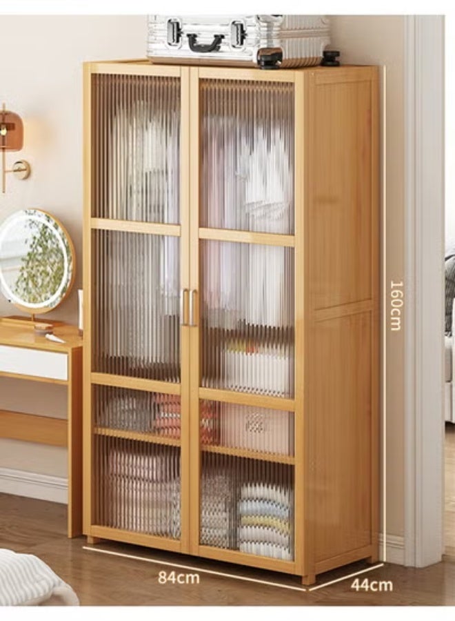 keke Bedroom Coat Rack Home Wardrobe Light Luxury Simple Light Brown With Doors 160*44*84cm - Image 2