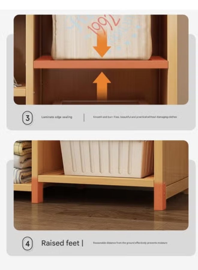 keke Bedroom Coat Rack Home Wardrobe Light Luxury Simple Light Brown With Doors 160*44*84cm - Image 3
