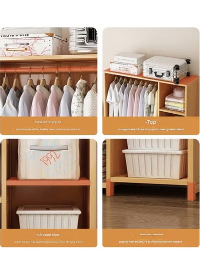 keke Bedroom Coat Rack Home Wardrobe Light Luxury Simple Light Brown With Doors 160*44*84cm - Image 5