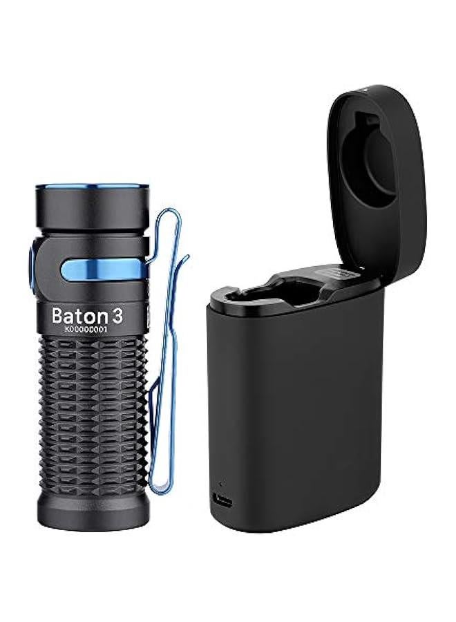 Arabest Baton3 Premium Edition 1200 Lumens Compact LED Flashlight Powered by a Single Rechargeable Battery, with Charging Box, Black  - Image 1