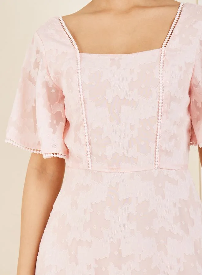 Styli Burnout Texture Ruffle Hem A-Line Midi Dress