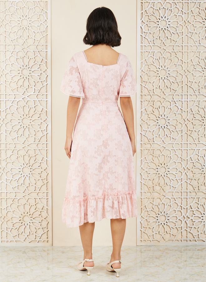Styli Burnout Texture Ruffle Hem A-Line Midi Dress  - Image 4