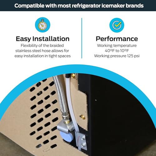 Eastman 25 Feet Flexible Ice Maker Connector, 1/4 Inch x 1/4 Inch Compression Connection, Braided Stainless Steel with Nickel-Plated Brass Nuts, 48392 - Image 3