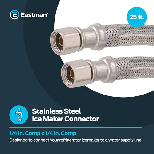 Eastman 25 Feet Flexible Ice Maker Connector, 1/4 Inch x 1/4 Inch Compression Connection, Braided Stainless Steel with Nickel-Plated Brass Nuts, 48392 - Image 2