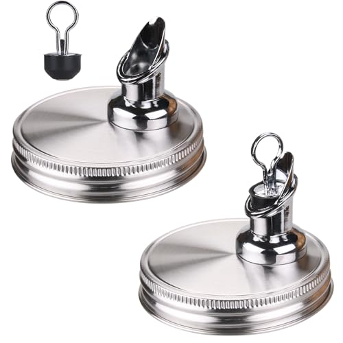 ziHenryDa Mason Jar Pour Spouts. free flow Mason Jar Pour Spouts, for spout mason jar wide mouth 86 mm dispenser germination cover. Suitable for any liquid，jars not included (2 stainless steel Silver) - Image 1
