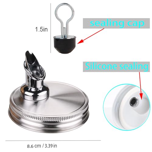 ziHenryDa Mason Jar Pour Spouts. free flow Mason Jar Pour Spouts, for spout mason jar wide mouth 86 mm dispenser germination cover. Suitable for any liquid，jars not included (2 stainless steel Silver) - Image 4