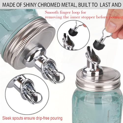 ziHenryDa Mason Jar Pour Spouts. free flow Mason Jar Pour Spouts, for spout mason jar wide mouth 86 mm dispenser germination cover. Suitable for any liquid，jars not included (2 stainless steel Silver) - Image 5