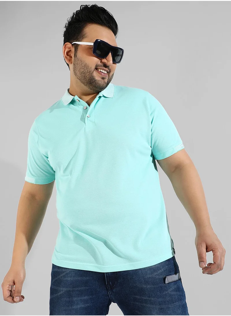 Instafab Plus Men's Light Blue Solid Regular Fit  Casual T-Shirt