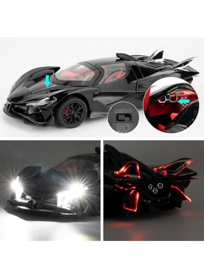 1/24 Alloy Model Car, Pull Back Toy Car, Sound  Bright Lights Toy, Model Toys Suitable for Collectors, Gifts for Boys and Girls Ages 3 and Up (Black) - Image 4
