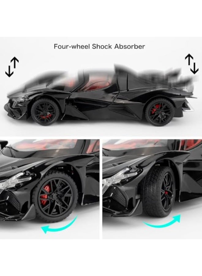 1/24 Alloy Model Car, Pull Back Toy Car, Sound  Bright Lights Toy, Model Toys Suitable for Collectors, Gifts for Boys and Girls Ages 3 and Up (Black) - Image 5