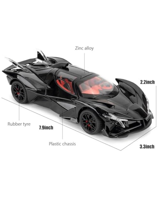 1/24 Alloy Model Car, Pull Back Toy Car, Sound  Bright Lights Toy, Model Toys Suitable for Collectors, Gifts for Boys and Girls Ages 3 and Up (Black) - Image 2