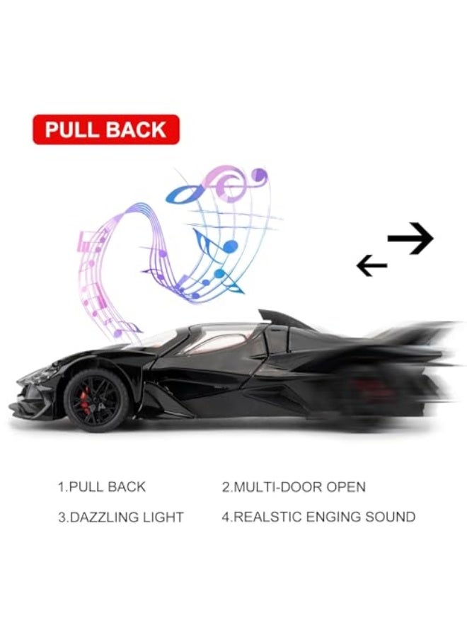1/24 Alloy Model Car, Pull Back Toy Car, Sound  Bright Lights Toy, Model Toys Suitable for Collectors, Gifts for Boys and Girls Ages 3 and Up (Black) - Image 3
