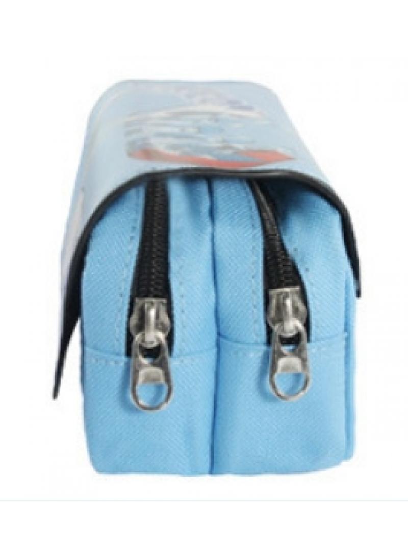 Loquat Large Capacity Cartoon Pokemon Print Pencil Case Double Canvas Zipper Pencil Bag Light Blue-C - Image 2
