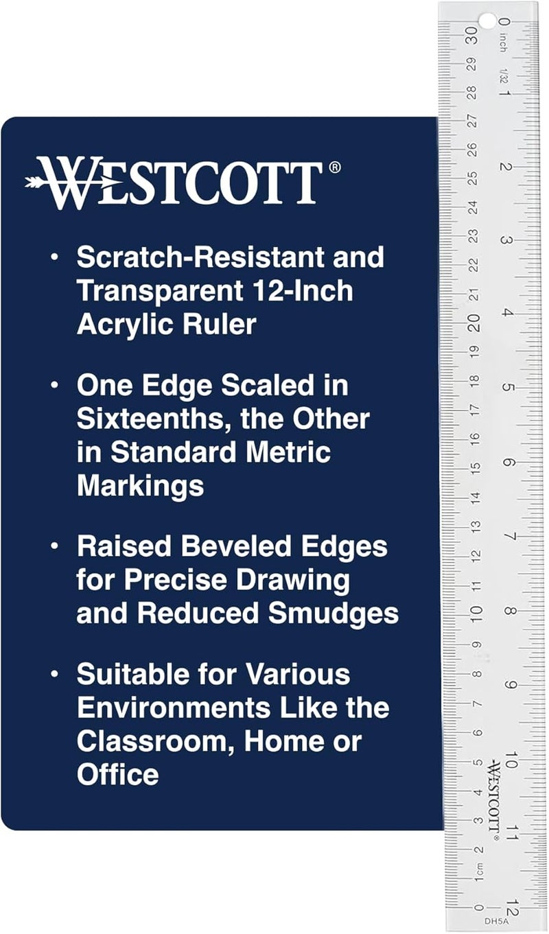 Westcott Clear Flexible Acrylic Ruler - 12 Inch with Metric and Imperial Measurements - Image 2