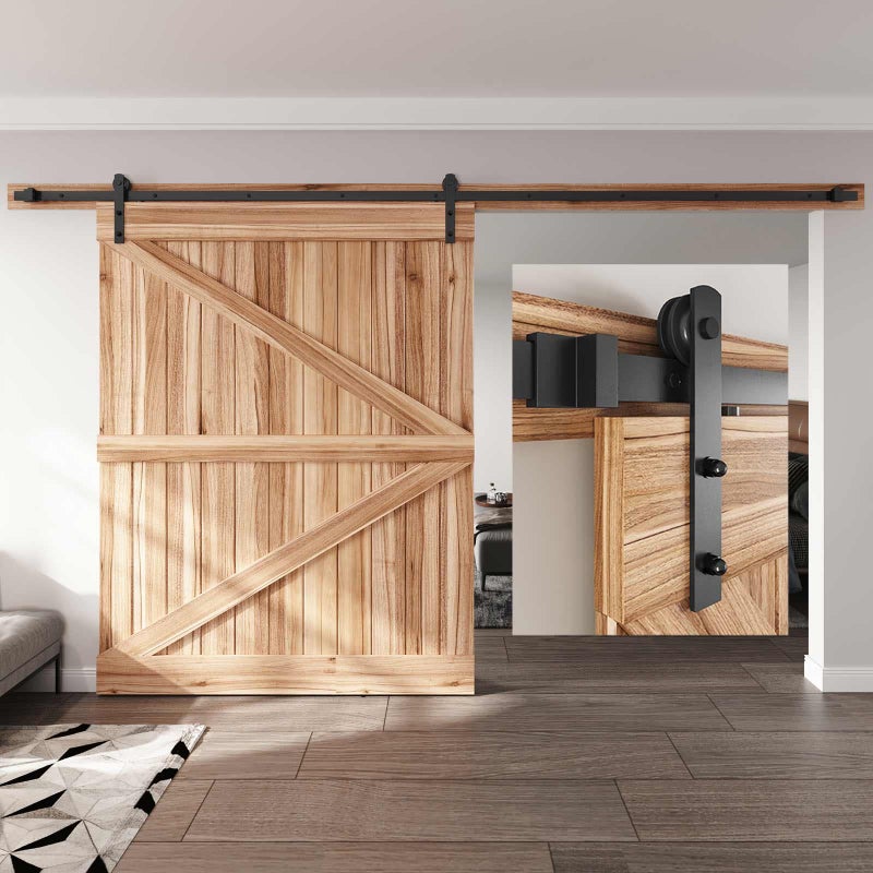 EaseLife 12 FT Heavy Duty Sliding Barn Door Hardware Track Kit,Straight Pulley,Slide Smoothly Quietly,Easy Install (12FT Track Kit for 72" Wide Single Door) - Image 1