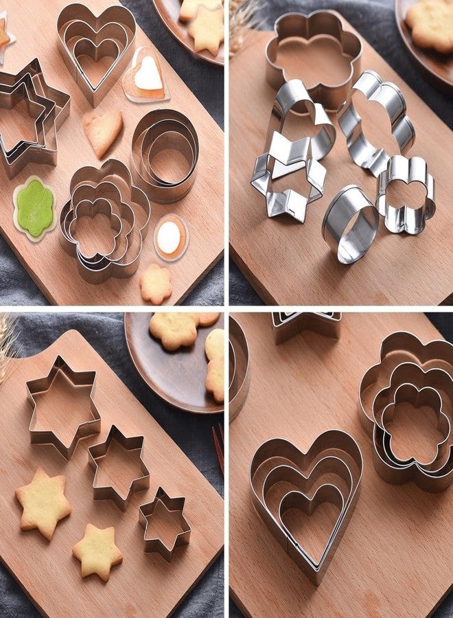 AASHRIT Cookie Cutter Set - 12 Stainless Steel Shapes Including Round, Heart, Star, and Flower for Baking Biscuits and Mini Molds - Image 3