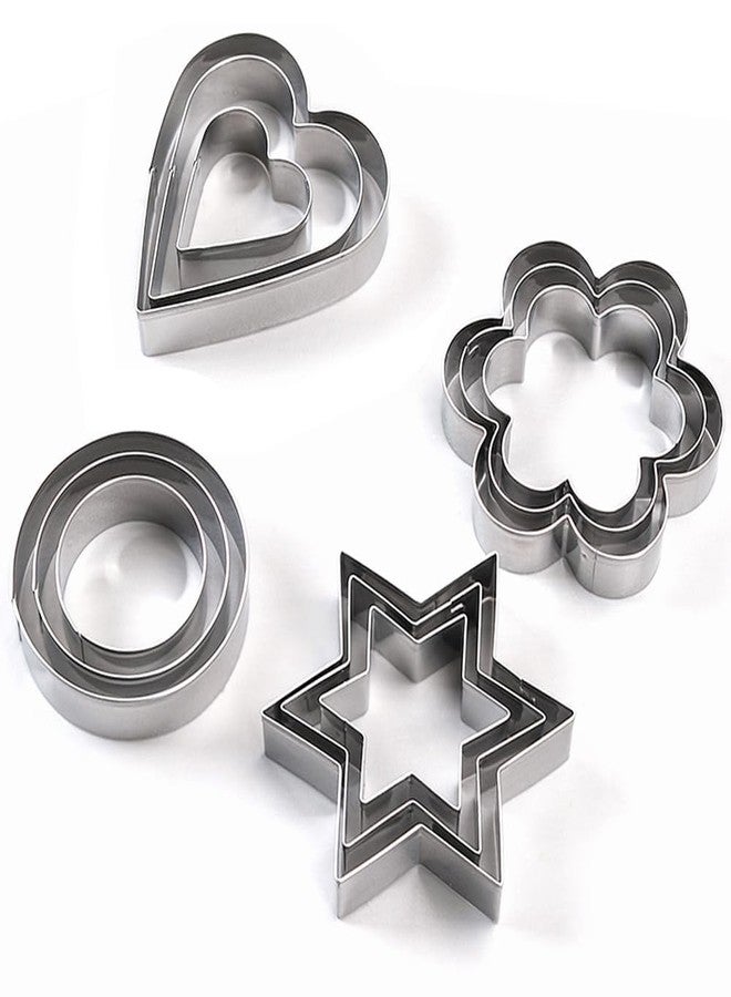AASHRIT Cookie Cutter Set - 12 Stainless Steel Shapes Including Round, Heart, Star, and Flower for Baking Biscuits and Mini Molds - Image 1