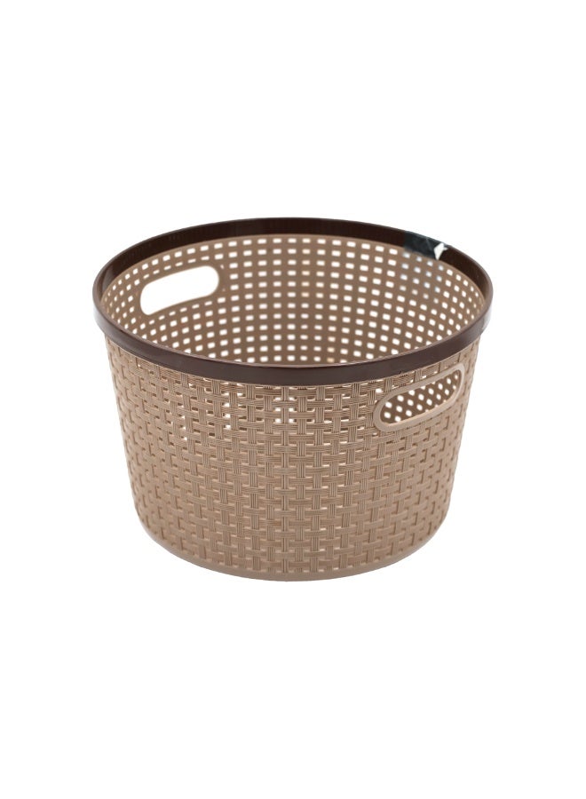 IDEAL PACK Nakoda Coco Round Shape Plastic Storage Basket with Lid | Rattan Design Organizer Bin for Home, Kitchen & Bathroom | Durable, Lightweight & Stackable | Multipurpose Use - Image 1