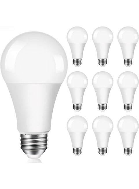 مصباح LED 12 واط ضوء بارد أبيض، غير قابل للتعتيم، قاعدة E27، 6500 كلفن ضوء النهار، 1100 لومن، ضوء أبيض، عبوة من 10