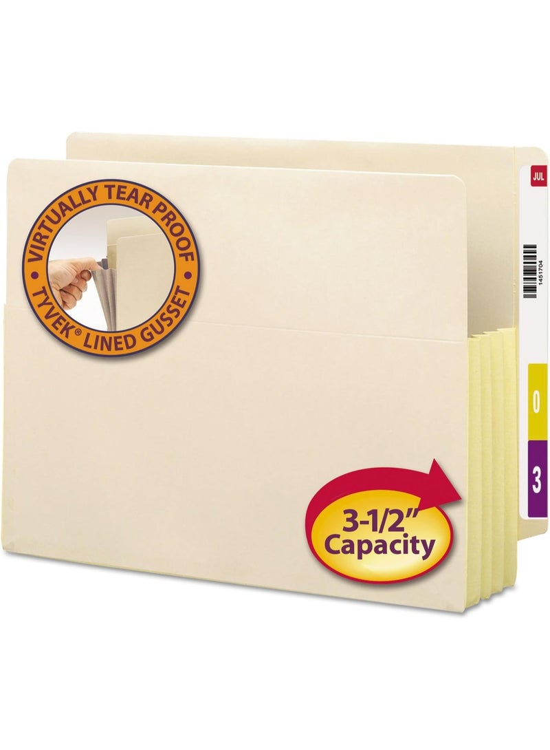 Smead End Tab File Pocket, Reinforced Straight-Cut Tab, 3-1/2" Expansion, TyvekÂ®-LinedÂ® Gusset, Letter Size, Manila, 10 per Box (75164) - Image 1