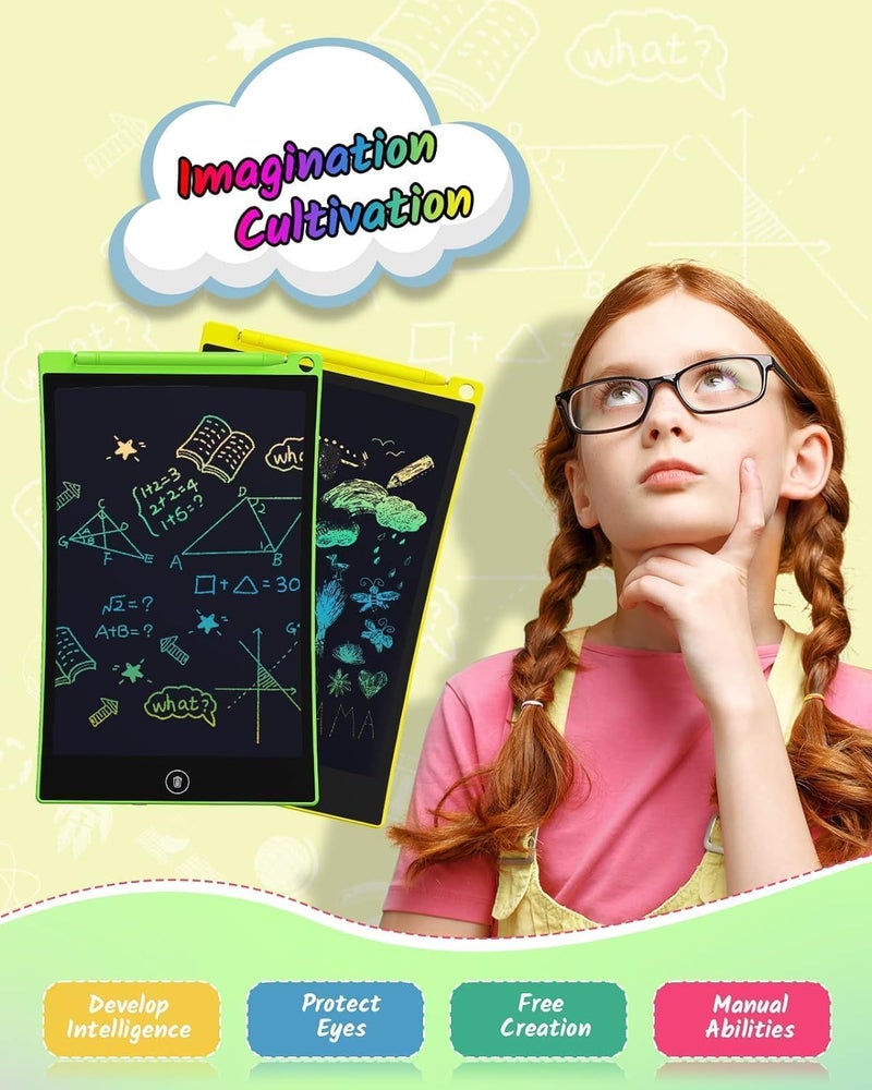 TECJOE LCD Writing Board, 2 Pack, 8.5 Inch Tablet for Children and Adults, Erasable, Reusable Writing Drawing Pad, with Lockable Erase Button (Yellow + Green) - Image 3