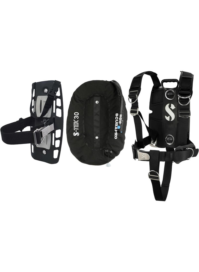 Scubapro SCUBAPRO STek Pro System for Technical Scuba Diving Harness with Back Plate in Stainless Steel Donut Wing 30 lbs13 kg Single Tank Adapter  - Image 1