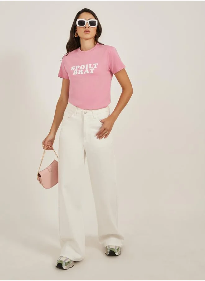 Styli Styli Slogan Print Round Neck Short Sleeve T-Shirt