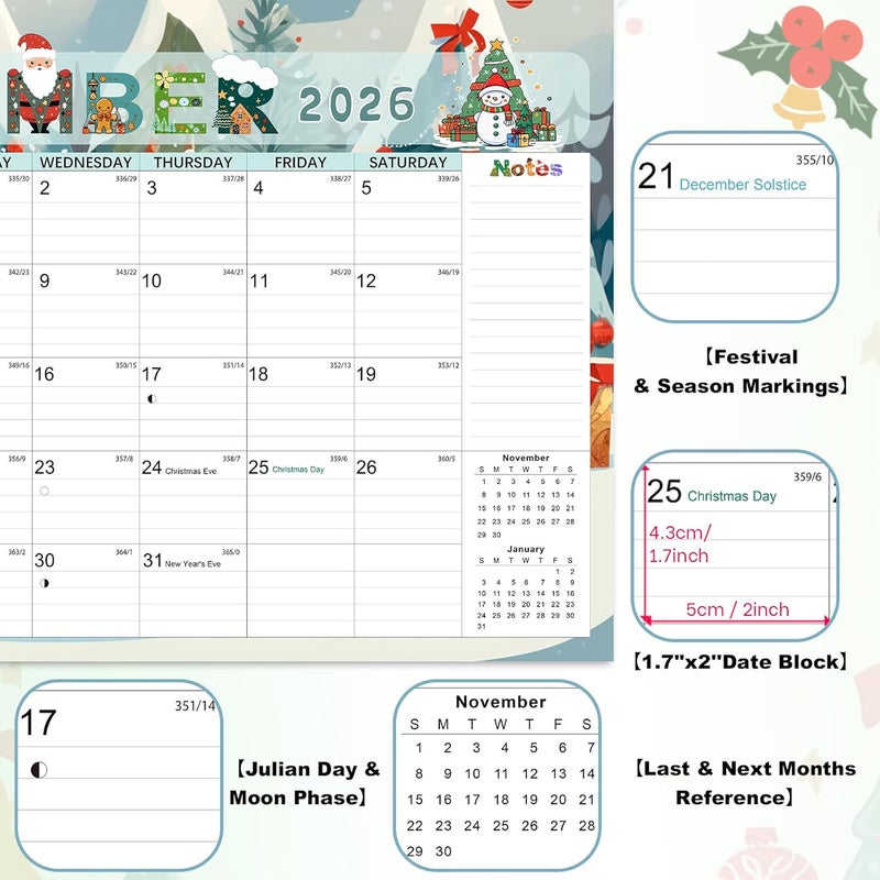 Aeccn Calendar 2025-2026, Anti Ink Bleed, Durable Thick Paper, Large Ruled Blocks, Wall Calendar 2025-2026 with Stickers, 17" x 12" Large Seasonal Calendars for Home, Office, Teacher Supplies- Colorful - Image 2