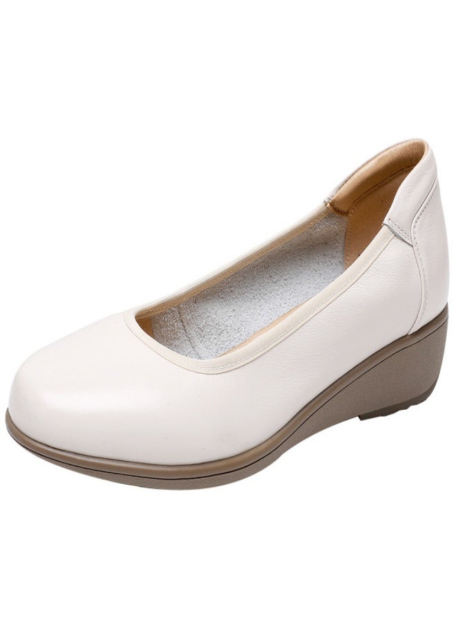 Flat heel genuine leather round toe cowhide large size simple shallow mouth soft sole shoes - Image 1