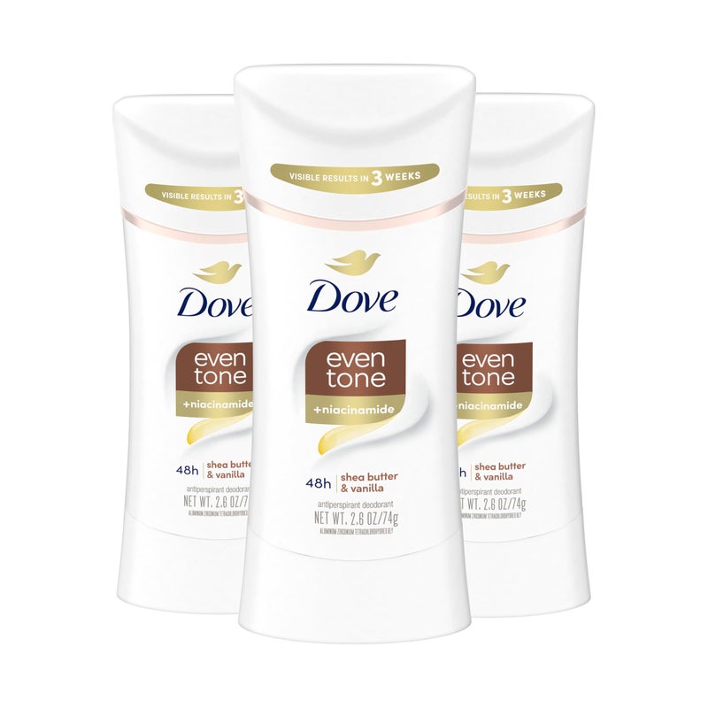 Dove دوف مزيل العرق المضاد للتعرق بلسم الشيا والفانيليا عبوة من 3 لحماية من الروائح والتعرق لمدة 48 ساعة واستعادة البشرة، مع النياسيناميد ونتائج مرئية في 3 أسابيع، 2.6 أونصة - Image 1