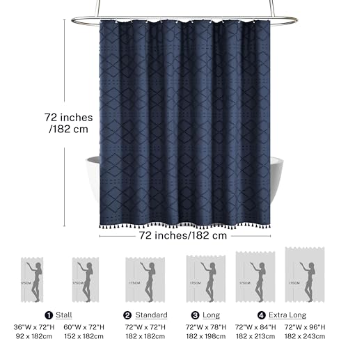 Siiluminisoy Navy Blue Shower Curtain Boho Shower Curtains Fabric, Tufted Chevron Textured Striped Modern Minimalist Cloth Shower Curtain for Bathroom, 72 x 72 - Image 5