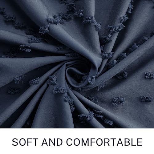 Siiluminisoy Navy Blue Shower Curtain Boho Shower Curtains Fabric, Tufted Chevron Textured Striped Modern Minimalist Cloth Shower Curtain for Bathroom, 72 x 72 - Image 2