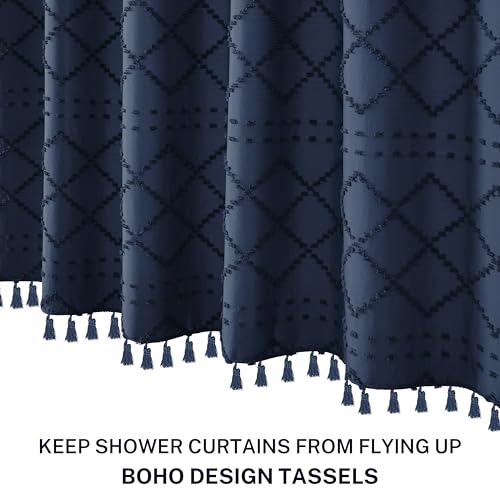 Siiluminisoy Navy Blue Shower Curtain Boho Shower Curtains Fabric, Tufted Chevron Textured Striped Modern Minimalist Cloth Shower Curtain for Bathroom, 72 x 72 - Image 3
