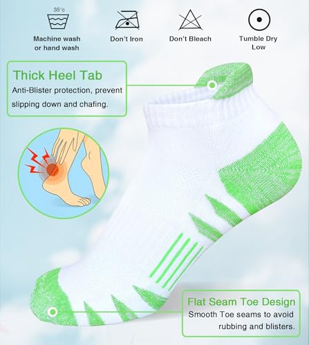 Heyoboy Womens Ankle Anti-blister Thick Cushioned Wicking Odor Resist Athletic Running Socks, Size 9-11, White 5 Pairs - Image 3