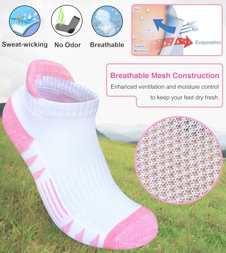 Heyoboy Womens Ankle Anti-blister Thick Cushioned Wicking Odor Resist Athletic Running Socks, Size 9-11, White 5 Pairs - Image 4