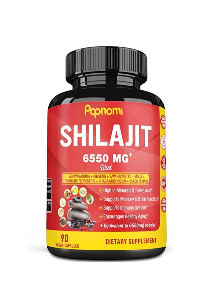 Papnami Shilajit Extract Capsules 6550mg Immune Support Brain Boost Supplement 3 Months Supply-90 Capsules 