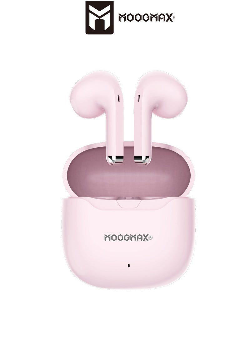 MOOGMAX - Moogmax MX-EP47 A TWS wireless Earbuds with built-in a clear microphone and powerful HAFI clear sound, game without lag, Bluetooth 5.4V and ergonomic elegant design. in Pink color - Image 1