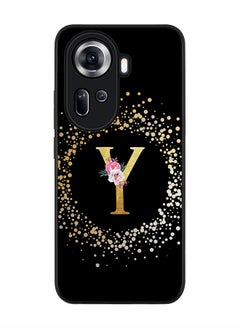 Rugged Black Edge Case for Oppo Reno11, Slim fit Case Thin Cover -  Custom Monogram Initial Letter Floral Pattern Alphabet - Y ( Black )
