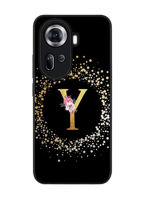 Rugged Black Edge Case for Oppo Reno11, Slim fit Case Thin Cover -  Custom Monogram Initial Letter Floral Pattern Alphabet - Y ( Black )