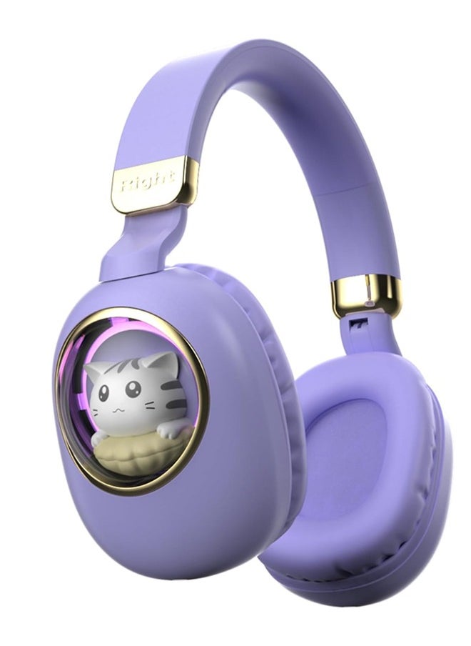 MIQIA Kids Wireless Bluetooth Headphones Light Up Cat Over-Ear Kids Noise Cancelling Headphones with Microphone with Both Bluetooth and Cable for Cellphone and PC Purple  - Image 1