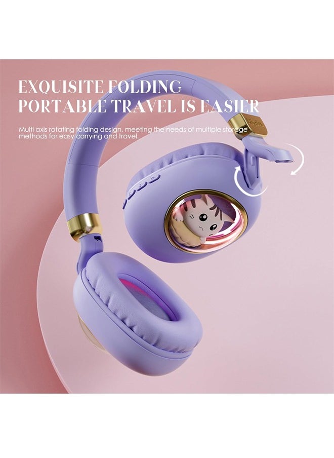 MIQIA Kids Wireless Bluetooth Headphones Light Up Cat Over-Ear Kids Noise Cancelling Headphones with Microphone with Both Bluetooth and Cable for Cellphone and PC Purple  - Image 2