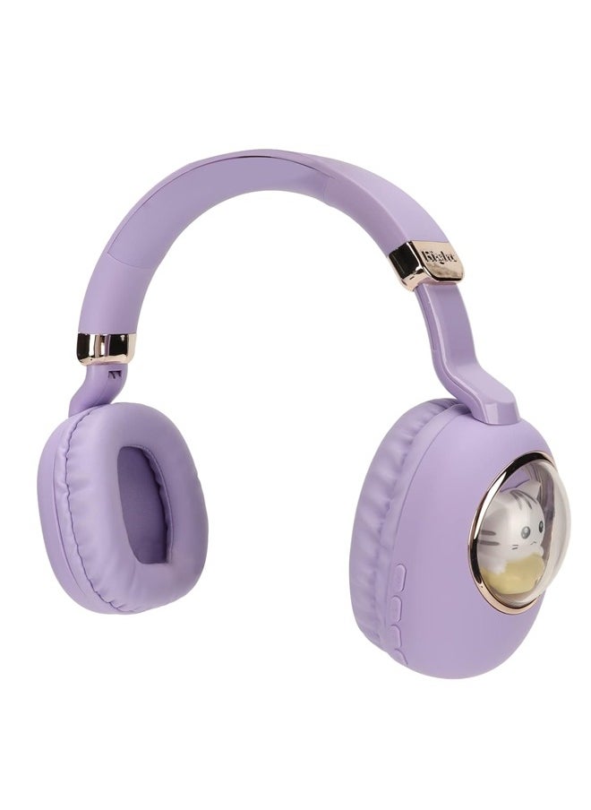 MIQIA Kids Wireless Bluetooth Headphones Light Up Cat Over-Ear Kids Noise Cancelling Headphones with Microphone with Both Bluetooth and Cable for Cellphone and PC Purple  - Image 3
